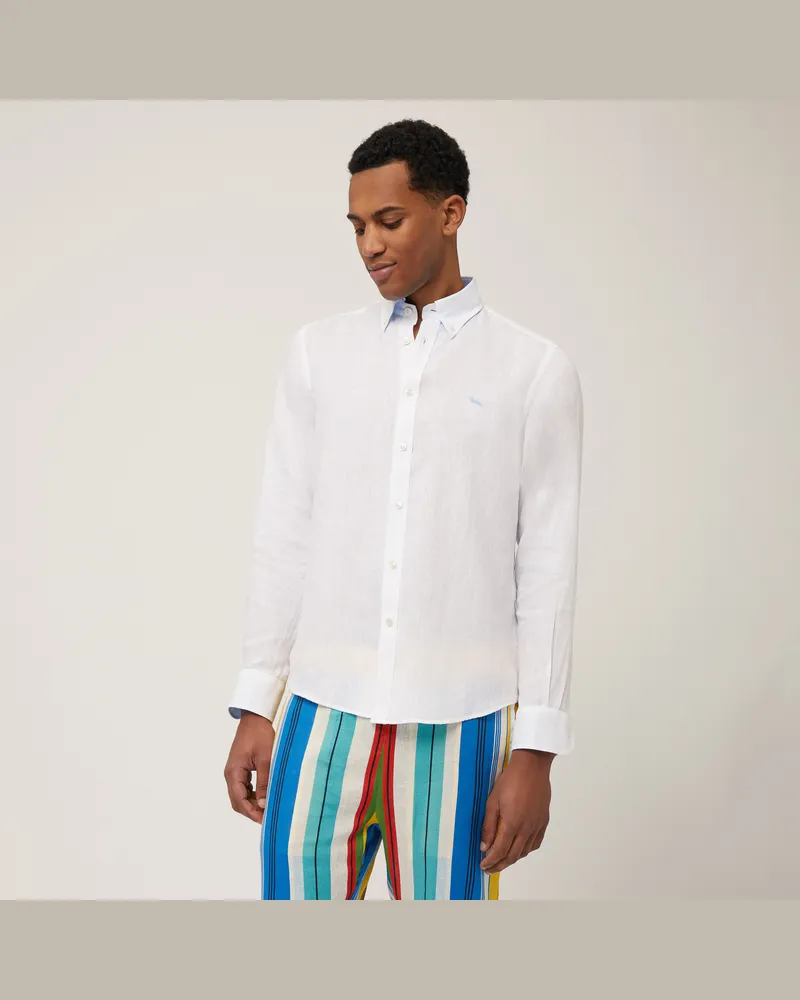Harmont & Blaine Camicia In Lino Con Bassotto Bianco