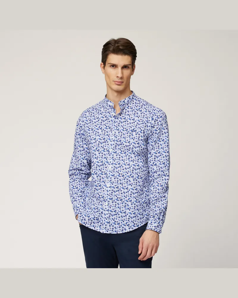 Harmont & Blaine Camicia Coreana Con Fiorellini Blu