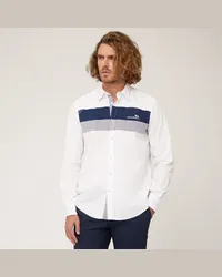 Harmont & Blaine Camicia In Cotone Con Fasce A Contrasto E Logo Blu