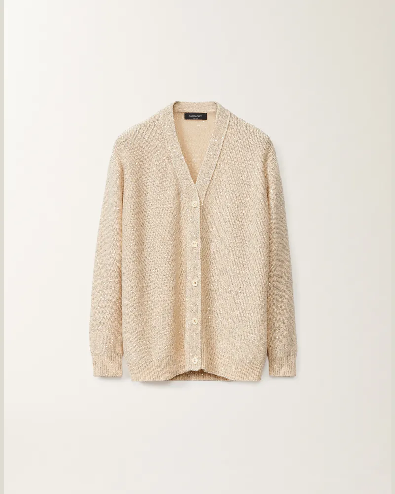 Fabiana Filippi Cardigan In Maglia Di Cotone Con Paillettes Vaniglia
