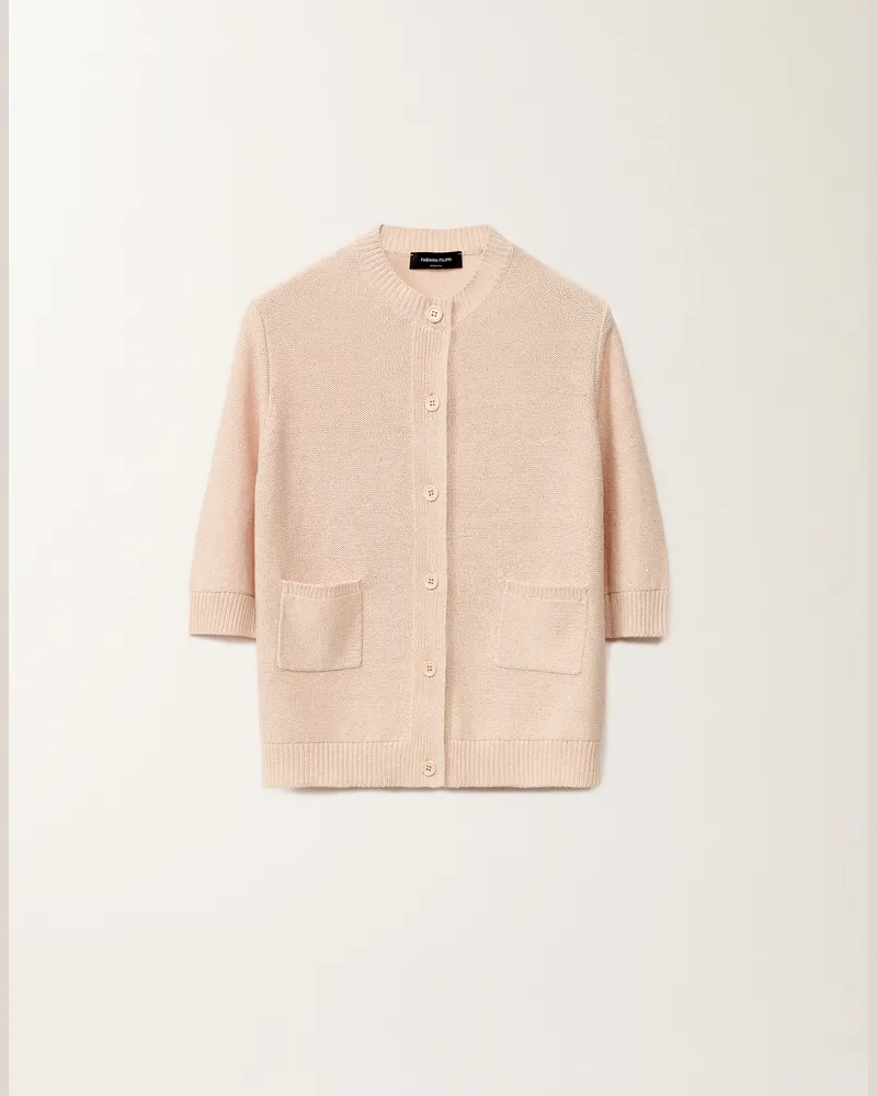 Fabiana Filippi Cardigan In Cotone E Lino Con Paillettes Rosa