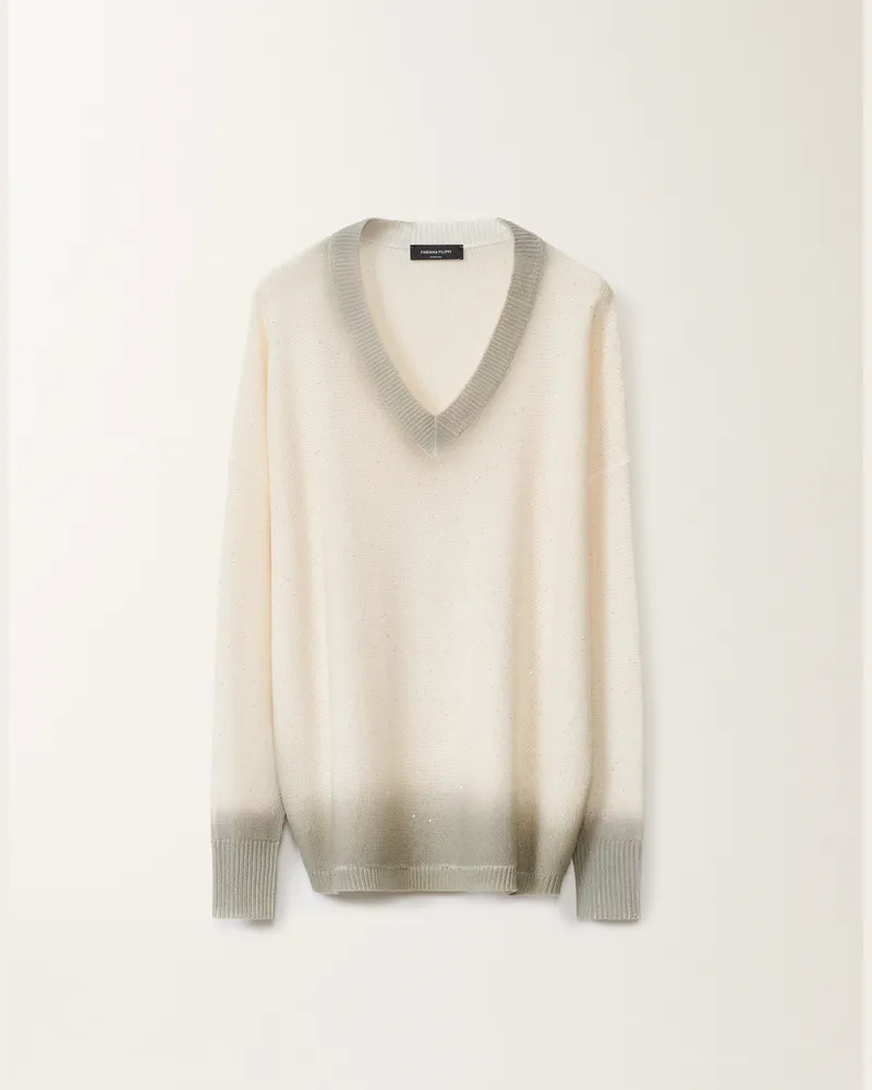 Fabiana Filippi Maglia In Cotone E Lino Con Paillettes Bianco