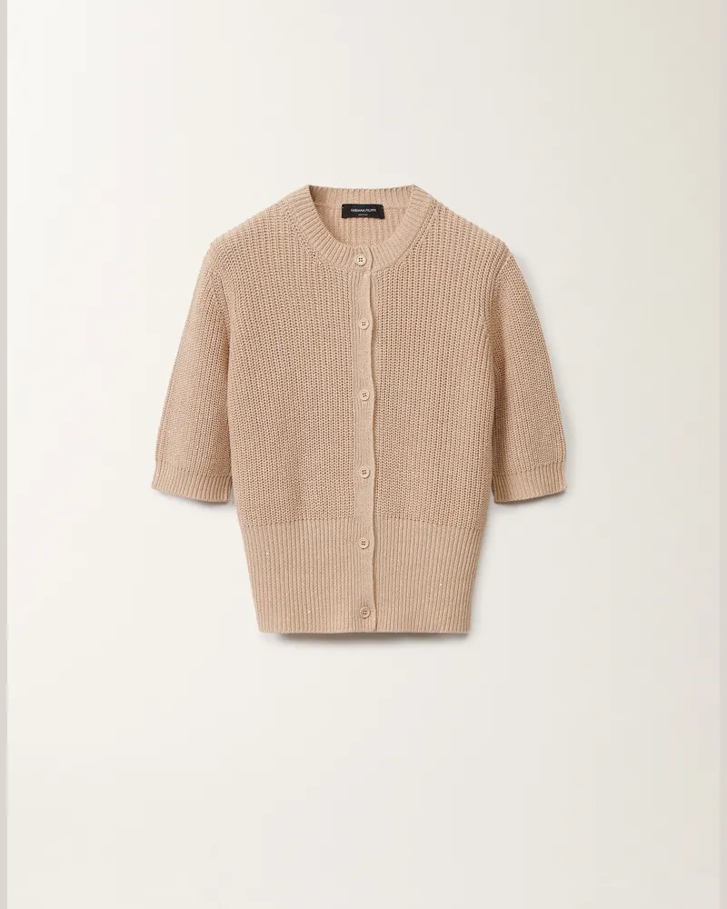 Fabiana Filippi Cardigan In Cotone E Lino Con Paillettes Sabbia