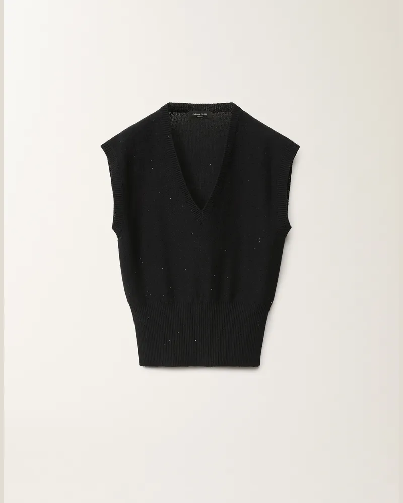 Fabiana Filippi Gilet In Cotone E Lino Con Paillettes Blu