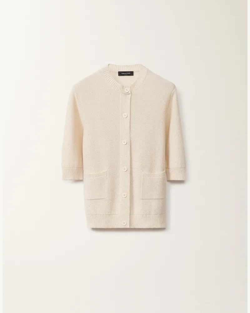 Fabiana Filippi Cardigan In Cotone E Lino Con Paillettes Bianco