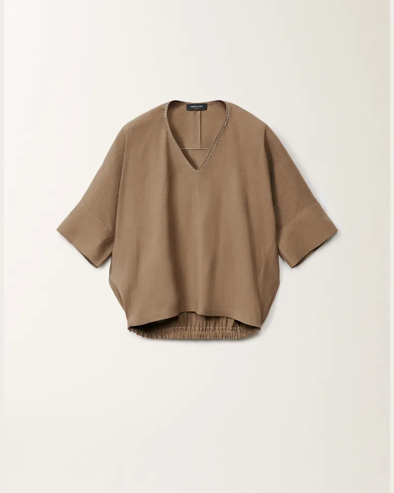 Fabiana Filippi Top In Lino E Viscosa Stretch Taupe