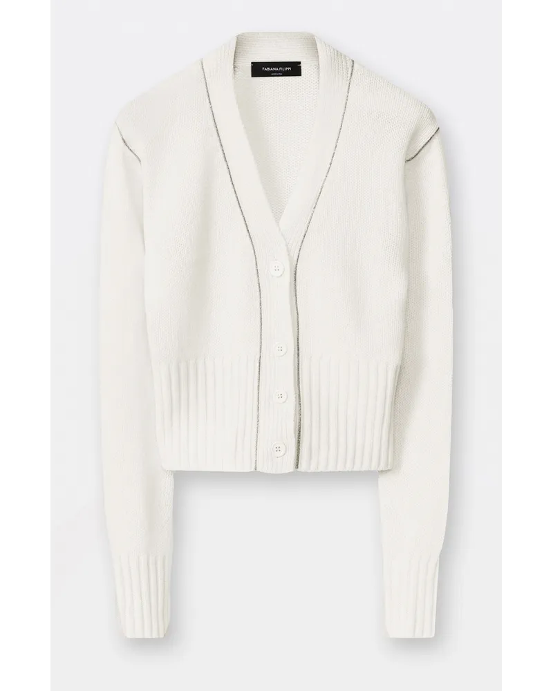 Fabiana Filippi Cardigan Corto In Cashmere Garza Bianco