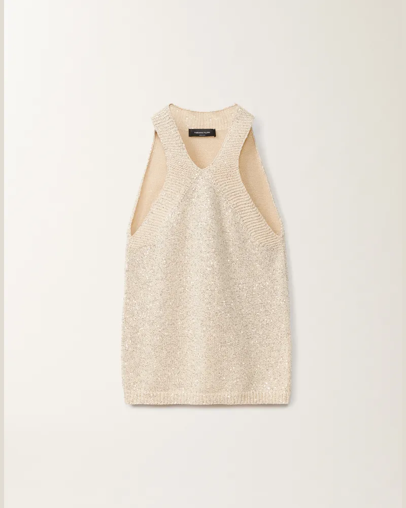 Fabiana Filippi Canotta In Maglia Di Cotone Con Paillettes Vaniglia