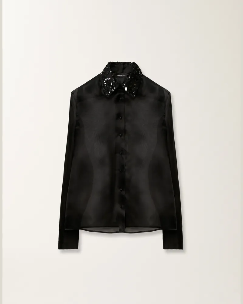 Fabiana Filippi Camicia Lunga In Organza Ricamo Paillettes Nero