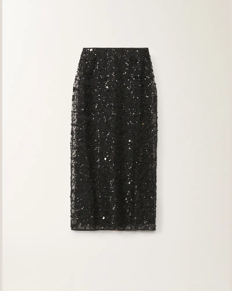 Fabiana Filippi Gonna In Organza Ricamo Paillettes Nero