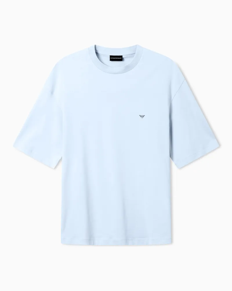 Emporio Armani T-shirt over fit in jersey con stampa logo effetto used Azzurro