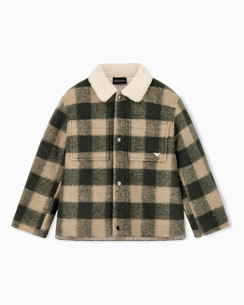 Emporio Armani Giubbino a quadri in misto lana con colletto sherpa Verde
