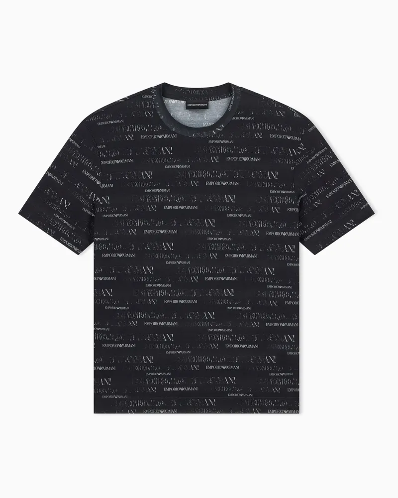 Emporio Armani T-shirt in jersey misto lyocell con stampa logo all over Blu