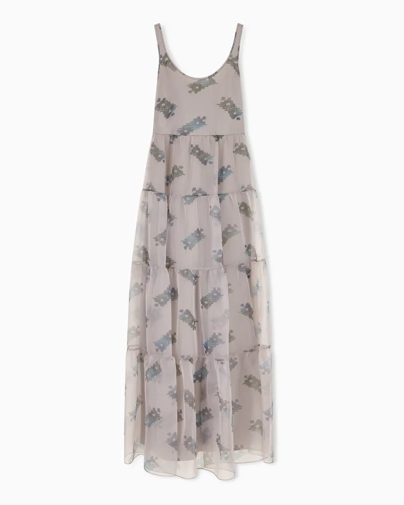 Emporio Armani Abito lungo a balze in tecno organza stampa carpet Fantasia