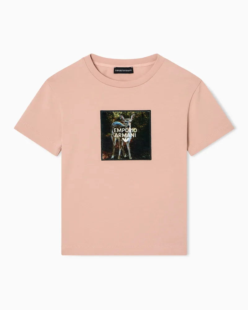 Emporio Armani T-shirt in jersey stampa cerbiatto Rosa