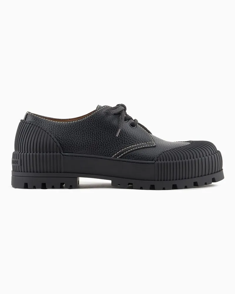 Emporio Armani OFFICIAL STORE Derby In Pelle Bottalata Con Dettagli In Gomma Nero