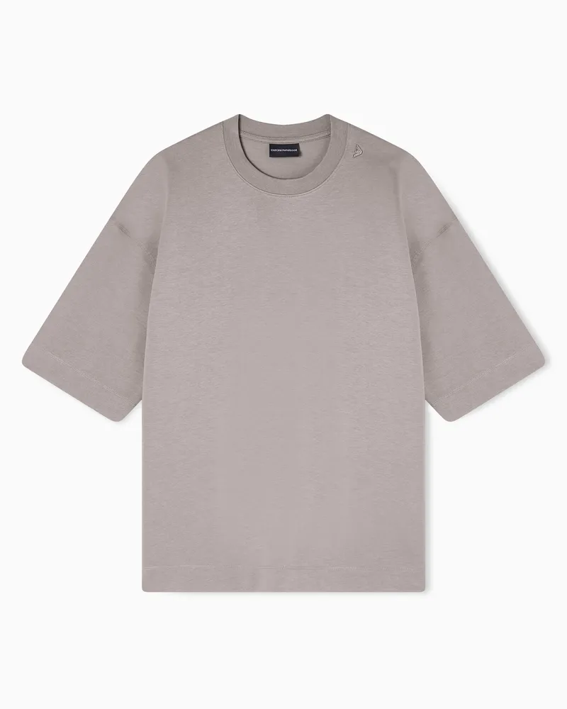 Emporio Armani T-shirt over fit in jersey heavy con ricamo micro aquila Grigio