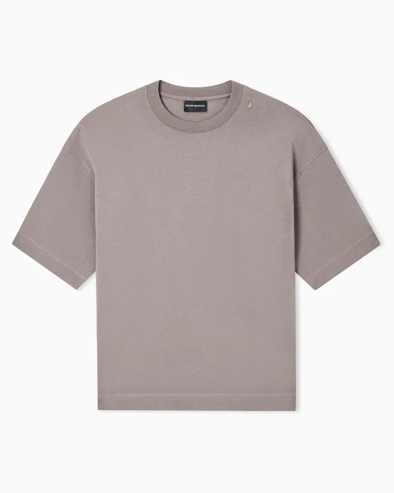 Emporio Armani T-shirt over fit in jersey heavy con ricamo micro aquila Grigio