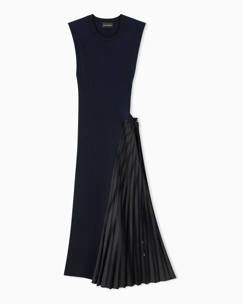 Emporio Armani Abito lungo smanicato in viscosa con inserto plissettato Nero
