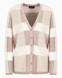 Emporio Armani OFFICIAL STORE Cardigan Scollo V In Lana Vergine Con Motivo Check Vanisé Icon Beige