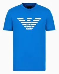 Emporio Armani OFFICIAL STORE T-shirt In Jersey Pima Con Stampa Logo Blu