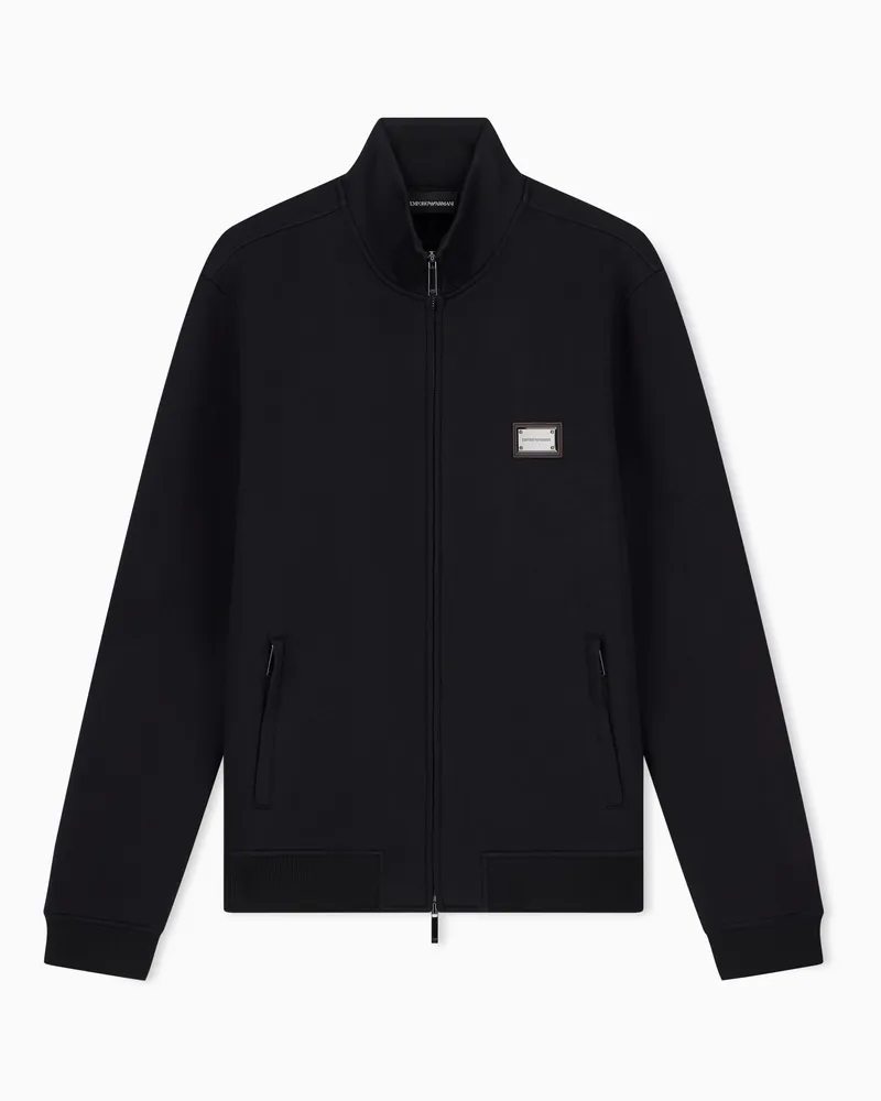 Emporio Armani Felpa full zip in jersey modal con placchetta logo Nero
