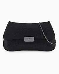 Emporio Armani OFFICIAL STORE Pochette Baguette In Satin Con Strass E Tracolla Catena Nero