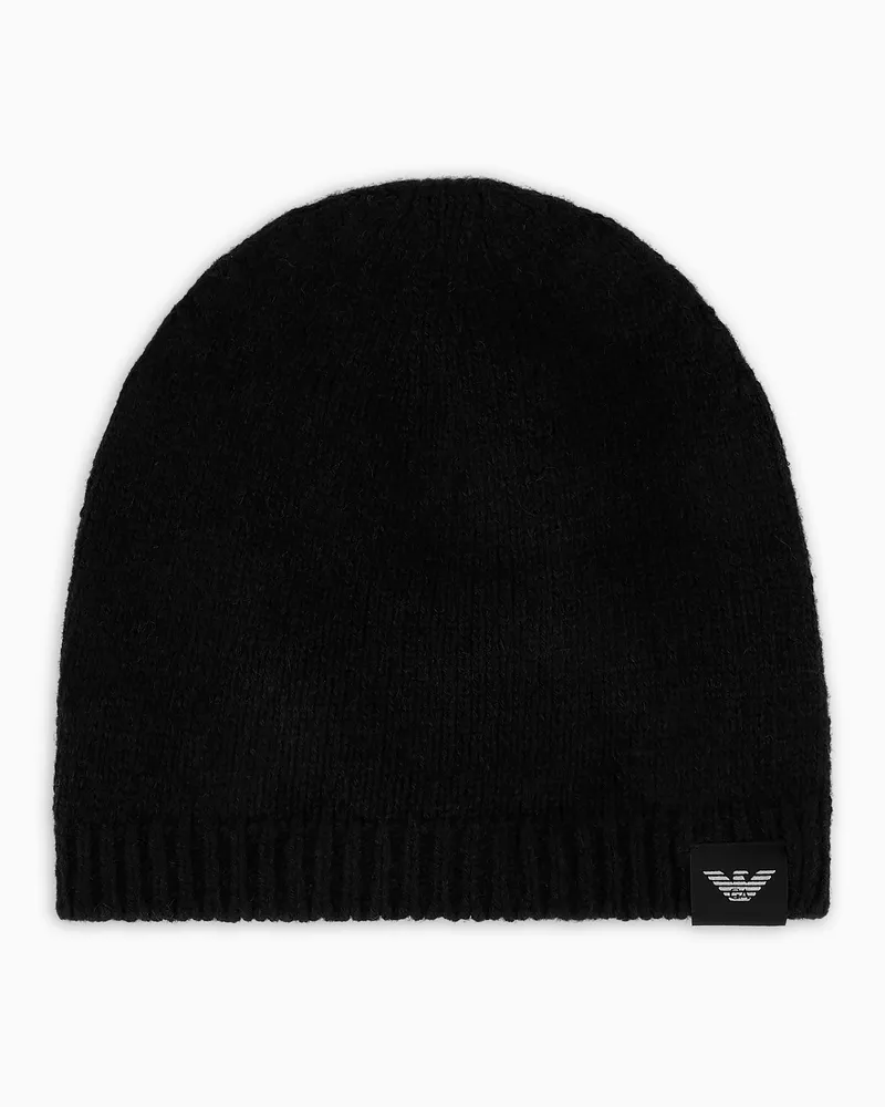 Emporio Armani Berretto in puro cashmere a coste Nero