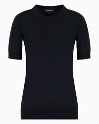 Emporio Armani OFFICIAL STORE Maglia A Maniche Corte In Pura Lana Vergine Rasata Blu