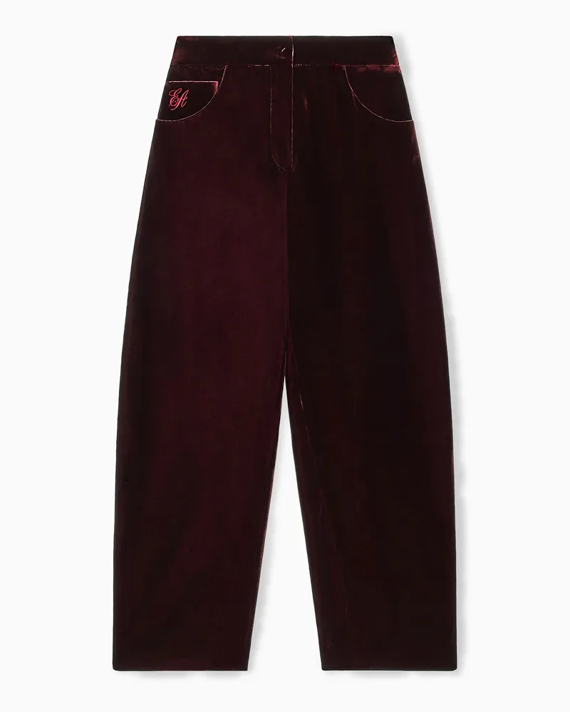 Emporio Armani Pantaloni a gamba ovale in velluto liquido Bordeaux