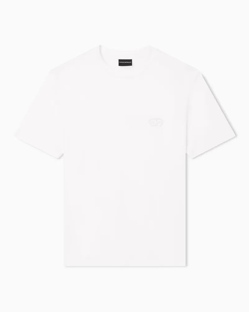 Emporio Armani T-shirt in jersey misto lyocell con ricamo logo EA Bianco