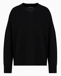 Emporio Armani OFFICIAL STORE Maglione Scollo V Seamless In Lana Vergine Rasata Nero