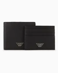 Emporio Armani OFFICIAL STORE Gift Box Con Portafoglio E Portacarte In Pelle Rigenerata Saffiano Placchetta Aquila Asv Nero