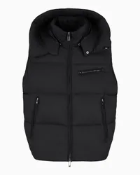 Emporio Armani OFFICIAL STORE Piumino Smanicato Con Zip E Cappuccio In Nylon Jacquard Logo Lettering All Over Nero