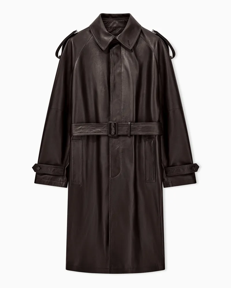 Emporio Armani Trench in nappa plongé con cintura e spalline Marrone