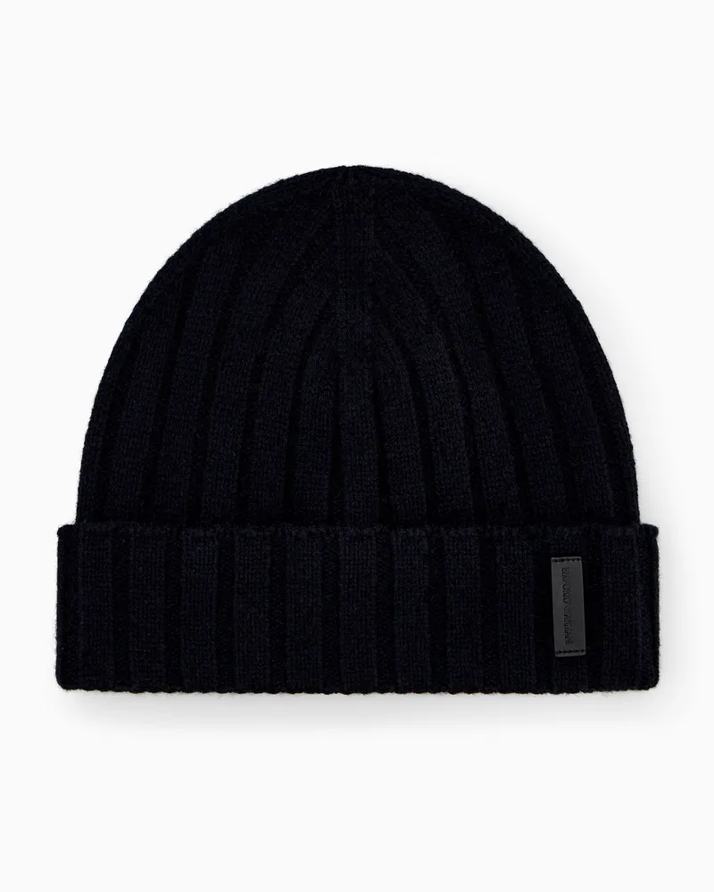 Emporio Armani Berretto in lana vergine e cashmere a costa larga Nero