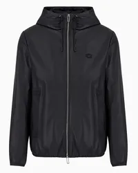 Emporio Armani OFFICIAL STORE Blouson Full Zip Con Cappuccio In Nappa Di Agnello Semianilina Blu