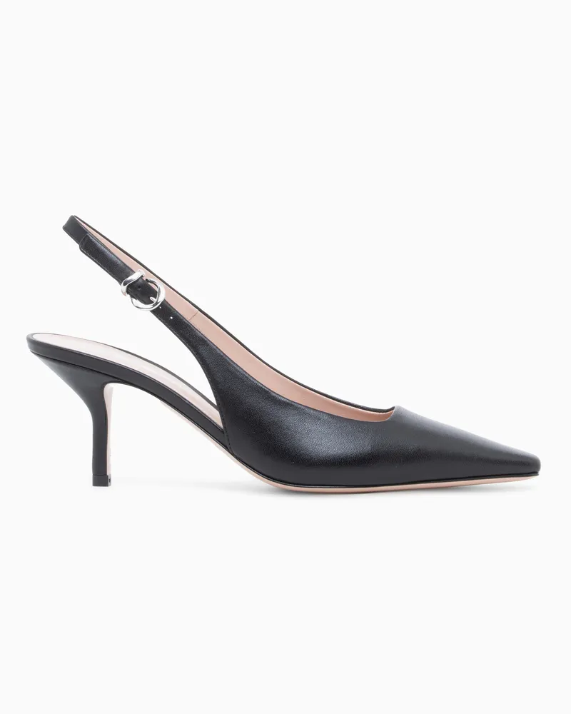 Emporio Armani Decolleté slingback in nappa a punta con tacco sottile Nero