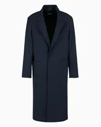 Emporio Armani OFFICIAL STORE Trench Monopetto In Gabardina Pesante E Compatta Misto Lana Vergine Blu