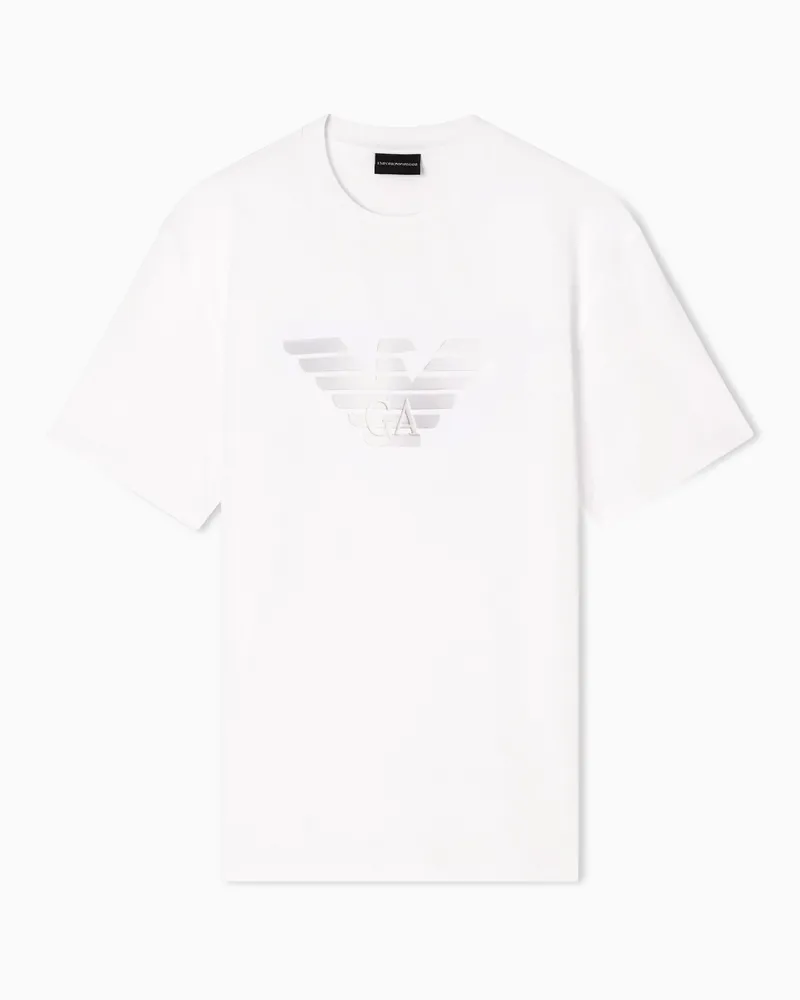 Emporio Armani T-shirt con logo intarsiato in jersey di cotone Bianco