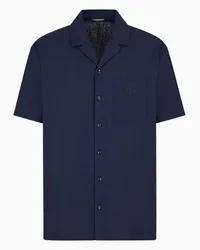 Emporio Armani OFFICIAL STORE Camicia Beachwear A Maniche Corte In Misto Lino Blu