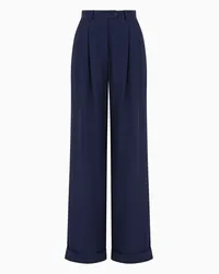 Emporio Armani OFFICIAL STORE Pantaloni Con Pinces In Tessuto Sablé Stretch Blu