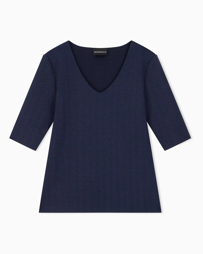 Emporio Armani Maglietta in jersey jacquard con motivo chevron a rilievo Blu
