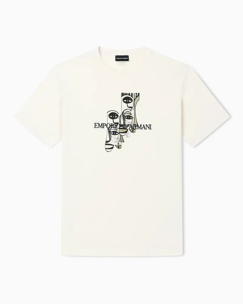 Emporio Armani T-shirt in jersey con stampa tribale Bianco