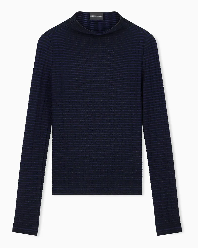 Emporio Armani Maglia girocollo in jersey jacquard di viscosa a righe Nero
