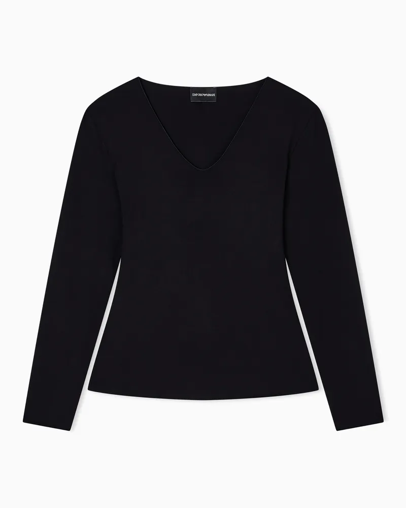 Emporio Armani Maglia scollo a V in jersey stretch Nero