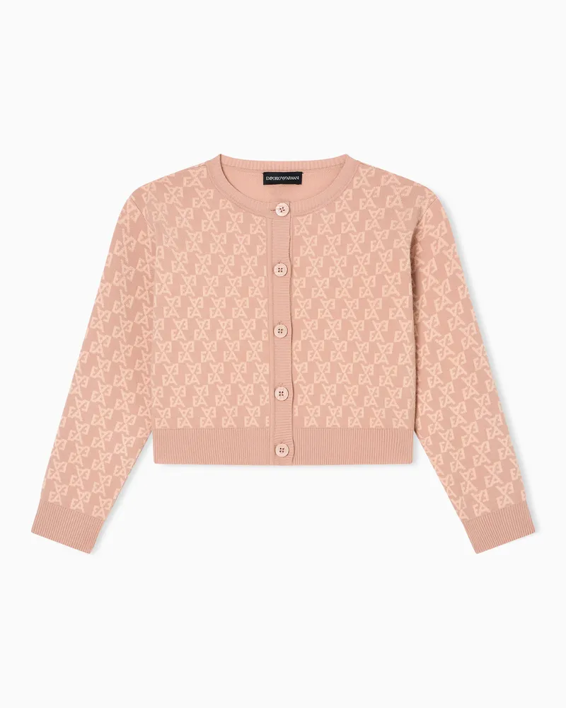 Emporio Armani Cardigan in maglia jacquard logo EA all over Rosa
