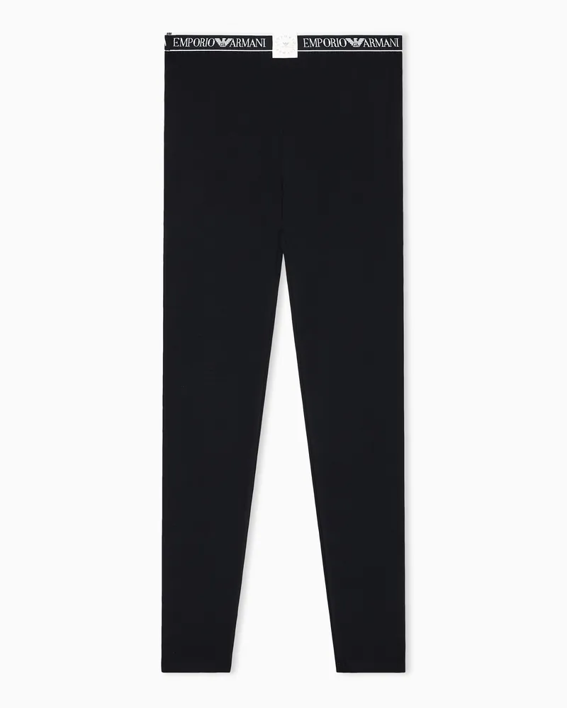 Emporio Armani Leggings loungewear in cotone organico Iconic logoband ASV Nero