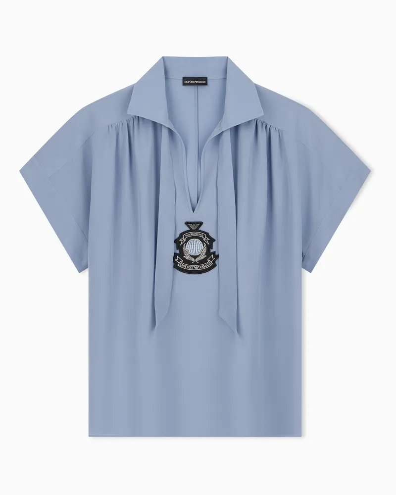 Emporio Armani Camicia sfoderata in crepe de chine di seta con patch Azzurro
