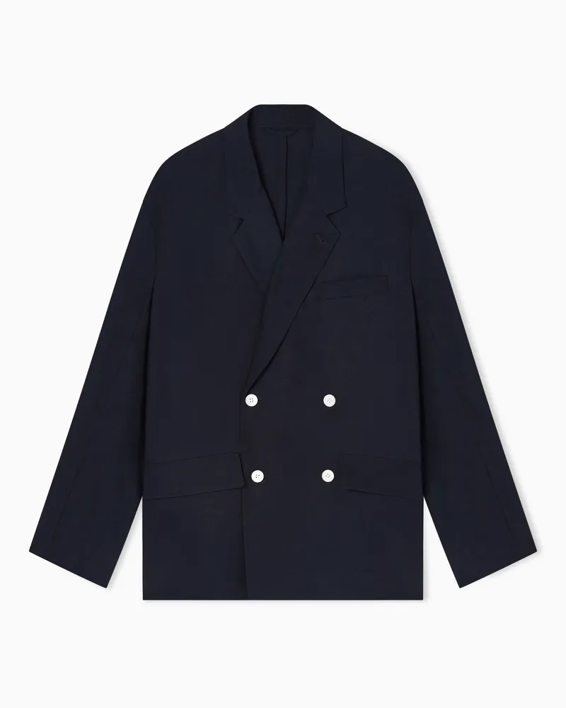 Emporio Armani Giacca doppiopetto in misto lino Blu